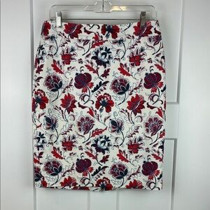 Ann Taylor Women's Floral Print Pencil Skirt Knee Length White Red Blue Size 6 d